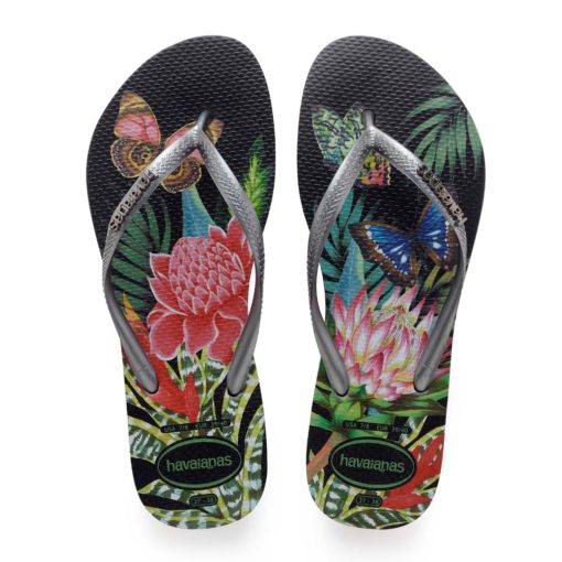 Havaianas Womens Slim Tropical Black / Graphite Flip Flops