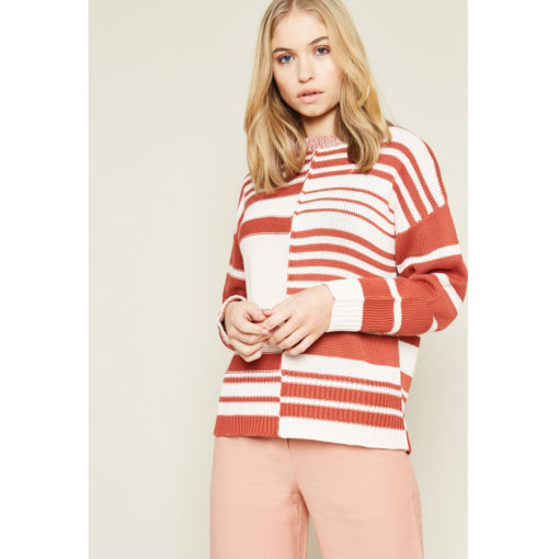 Native Youth Anastasia Tan And Pink Striped Jumper